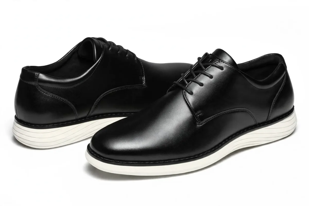 HEEZ men's black casual dress shoes with lace-up oxford style