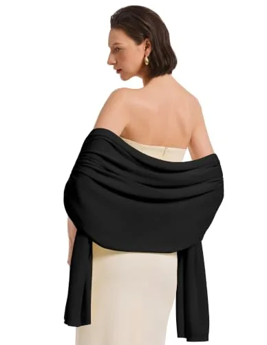 PULI Women's Scarf Pashmina Shawl Wraps for Evening Dress Large Scarves Wedding Bridal Shoulder Wraps for Spring Summer Fall Black