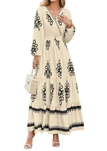 PRETTYGARDEN Women's Long Sleeve Floral Boho Maxi Wedding Guest Dress photo 1