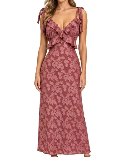 RIHOAS Women's Rose Red Midi Dress Wedding Guest Cocktail Semi-Formal photo 1