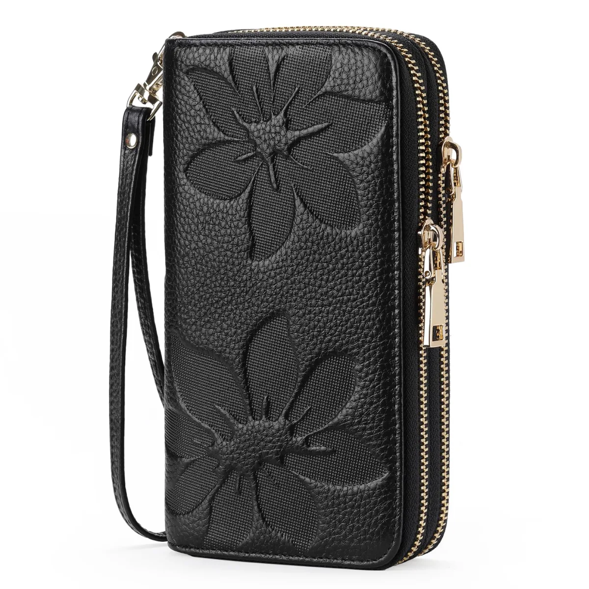 GOIACII Women's Wallet RFID Blocking Leather Wristlet | 2 Zip Around, Large Capacity, Credit Card Holder, Ladies Phone Clutch Purse