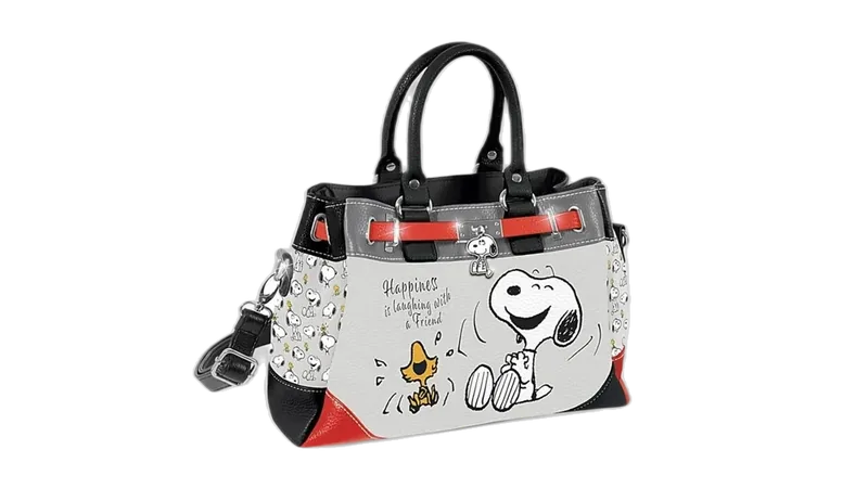 The Bradford Exchange PEANUTS Snoopy and Woodstock Handbag, Faux Leather with Hanging Charm & Removable Crossbody Strap