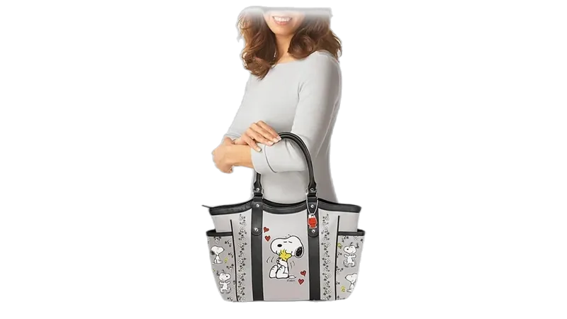 The Bradford Exchange PEANUTS Happiness Is Friendship Women's Handbag with Snoopy & Woodstock Artwork and Dog House Charm