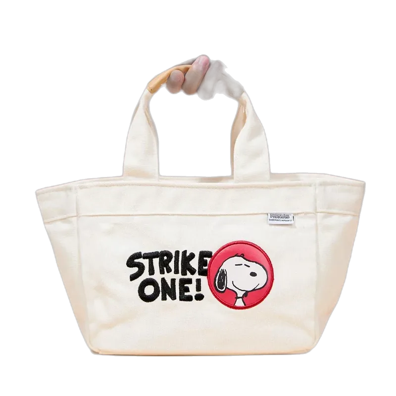 MINISO Snoopy Cute Creamy White Tote Bag, Stylish Tote Portable Bag for Women, Reusable Lunch Bag, Built-in Pocket, Suitable for School, Work, Holiday Travel