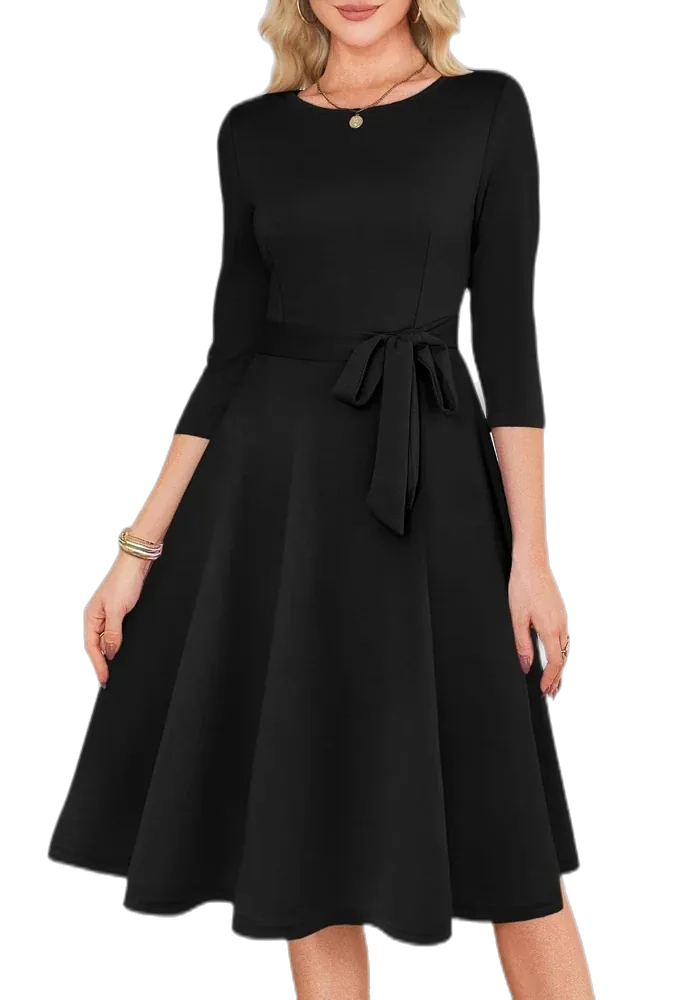 RUMIA Dresses for Women, Elegant 3/4 Sleeve Church Dress, Vintage, Hide Tummy, Wrinkle-resistant Fabric, for Cocktail Parties, Wedding Guest, Office Wear, Holiday