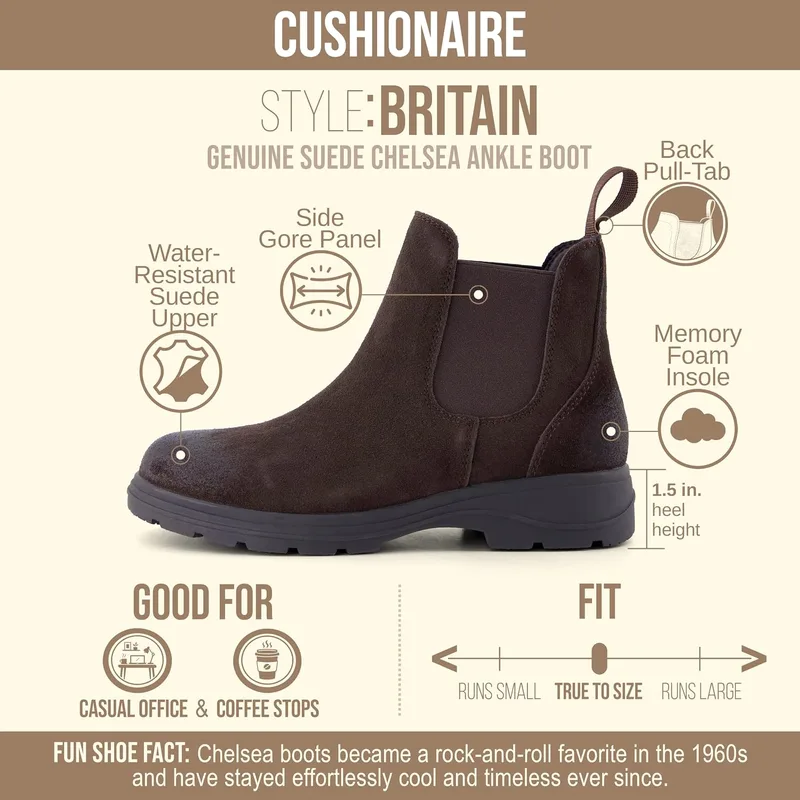 CUSHIONAIRE Britain Genuine Suede Chelsea Ankle Boots for Women