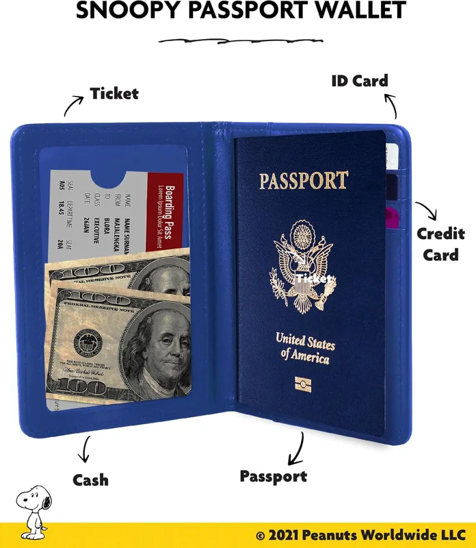 Peanuts Woodstock and Snoopy Passport Cover, Official License (Blue)
