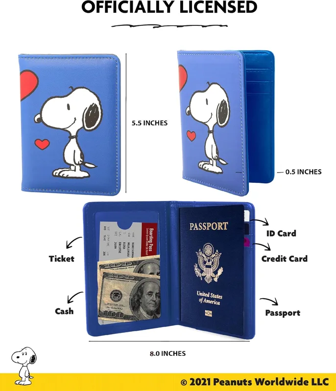 Peanuts Woodstock and Snoopy Passport Cover, Official License (Blue)