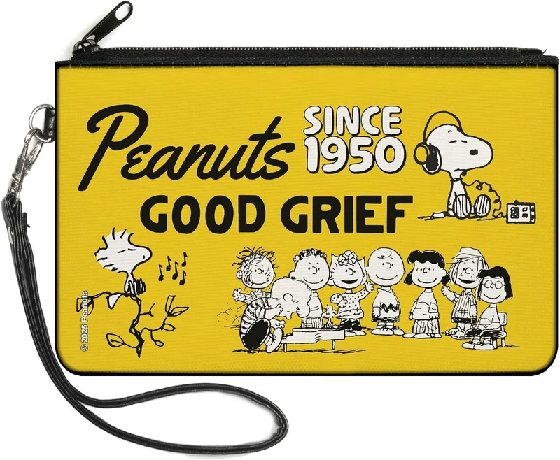 Buckle-Down Peanuts Canvas Zipper Wallet, Peanuts Gang Since 1950 Good Grief (Yellow and Black)