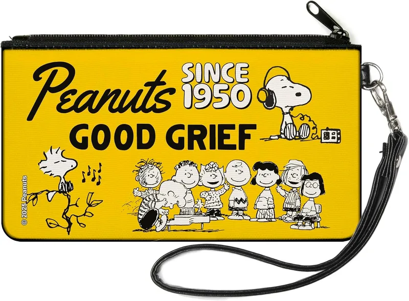 Buckle-Down Peanuts Canvas Zipper Wallet, Peanuts Gang Since 1950 Good Grief (Yellow and Black)
