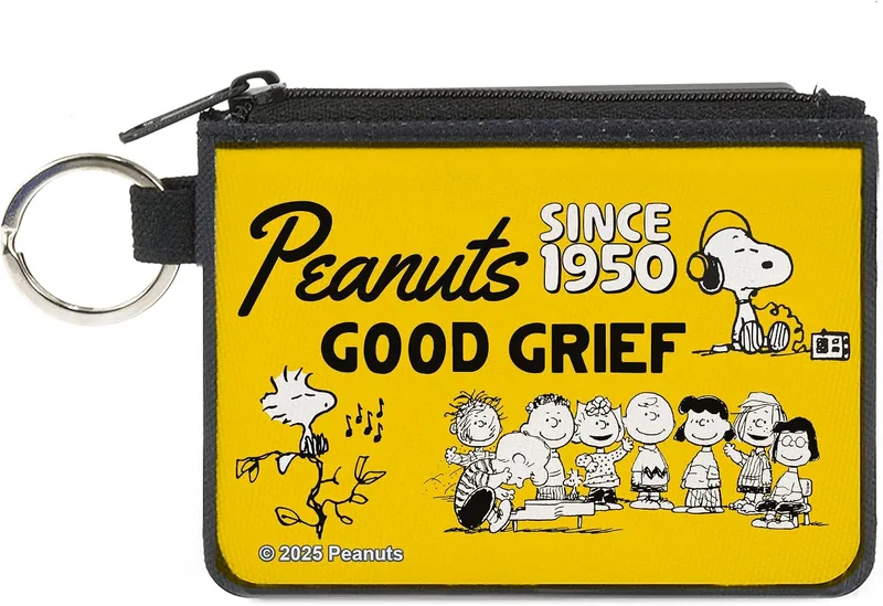 Buckle-Down Peanuts Canvas Zipper Wallet, Peanuts Gang Since 1950 Good Grief (Yellow and Black)