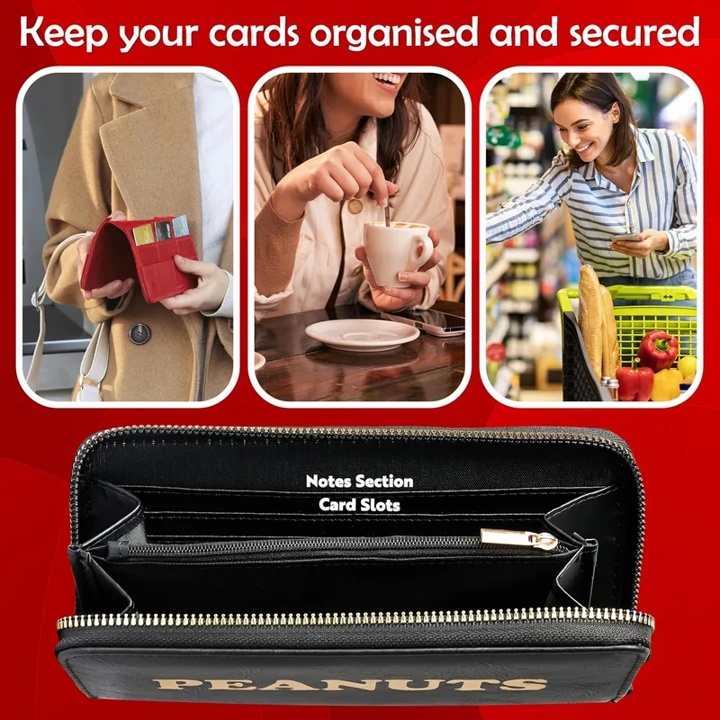 Peanuts Snoopy Women's Wallet, Zip Around with Card Slots and Coin Pocket