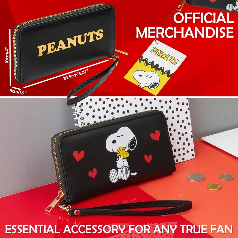 Peanuts Snoopy Women's Wallet, Zip Around with Card Slots and Coin Pocket