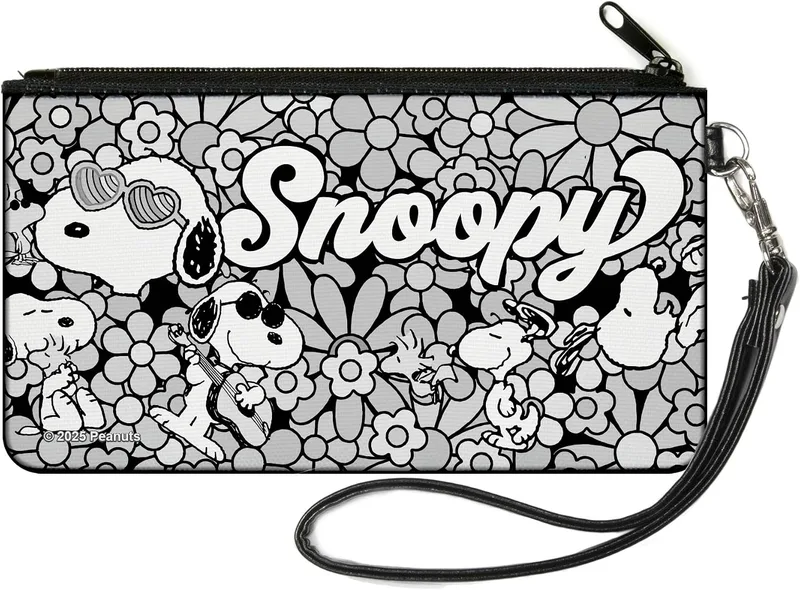 Buckle-Down Peanuts Canvas Zipper Wallet, Snoopy Poses and Daisy Flowers Collage