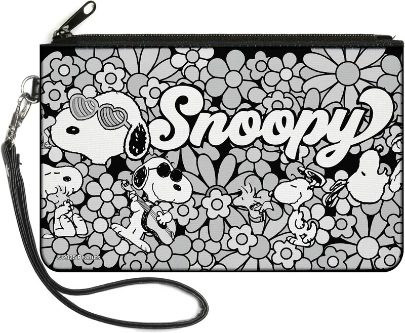 Buckle-Down Peanuts Canvas Zipper Wallet, Snoopy Poses and Daisy Flowers Collage