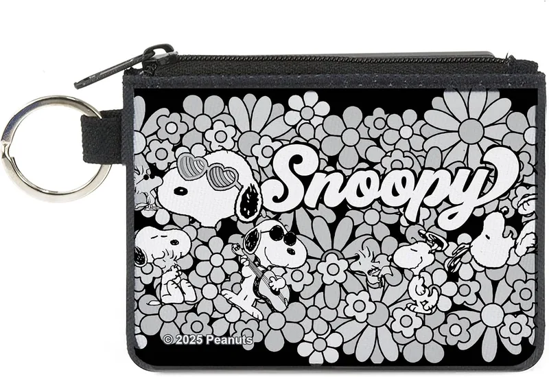 Buckle-Down Peanuts Canvas Zipper Wallet, Snoopy Poses and Daisy Flowers Collage