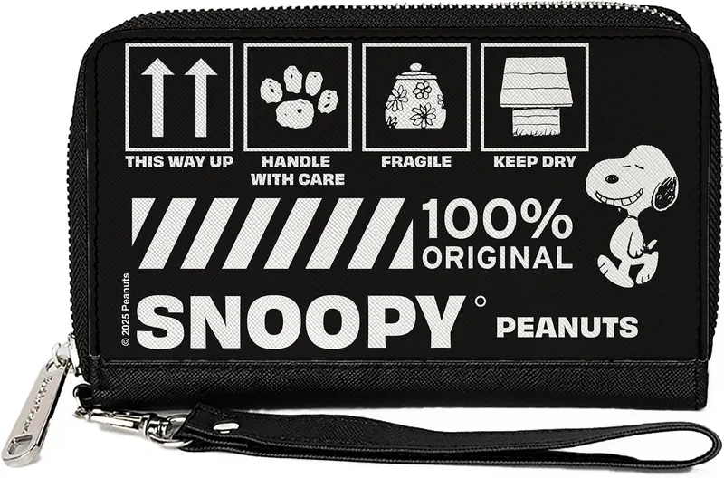 Buckle-Down Peanuts Vegan Leather Zip Around Wallet, Snoopy Care Symbols 100% Original