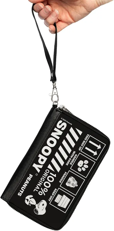 Buckle-Down Peanuts Vegan Leather Zip Around Wallet, Snoopy Care Symbols 100% Original