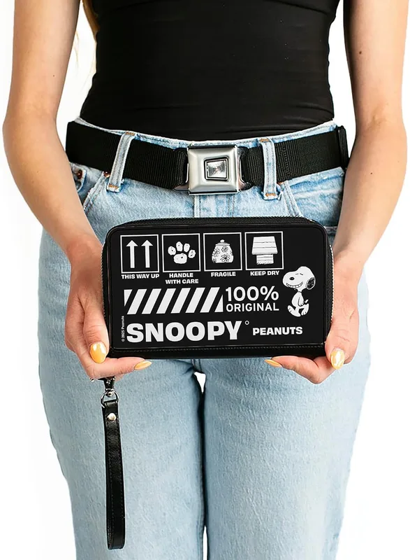 Buckle-Down Peanuts Vegan Leather Zip Around Wallet, Snoopy Care Symbols 100% Original