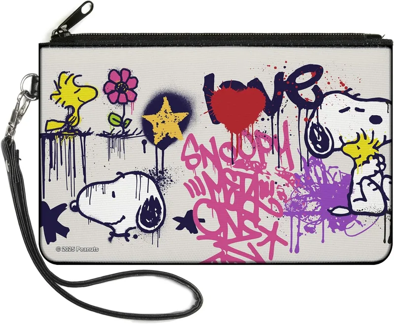 Buckle-Down Peanuts Canvas Zipper Wallet, Snoopy and Woodstock Graffiti Collage