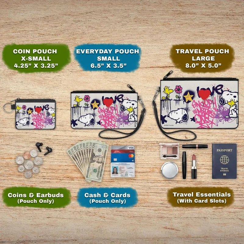 Buckle-Down Peanuts Canvas Zipper Wallet, Snoopy and Woodstock Graffiti Collage