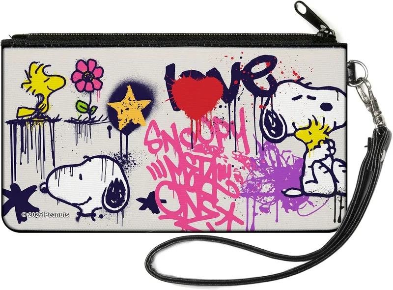 Buckle-Down Peanuts Canvas Zipper Wallet, Snoopy and Woodstock Graffiti Collage