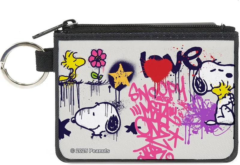 Buckle-Down Peanuts Canvas Zipper Wallet, Snoopy and Woodstock Graffiti Collage