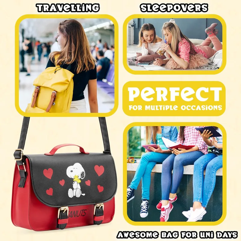 Peanuts Snoopy Crossbody Bag, Red and Black Shoulder Purse