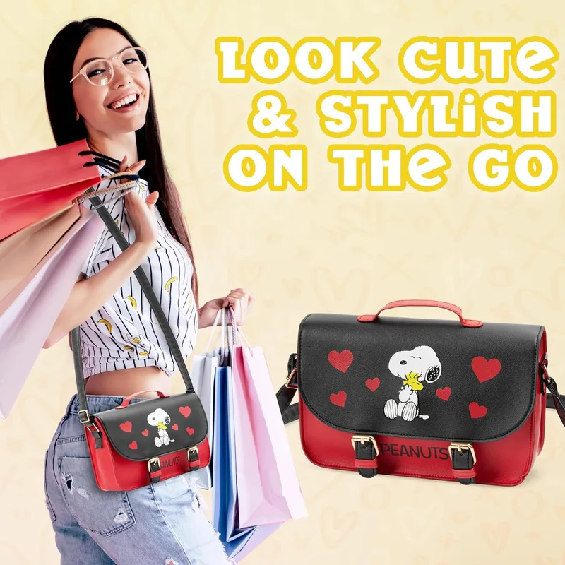 Peanuts Snoopy Crossbody Bag, Red and Black Shoulder Purse