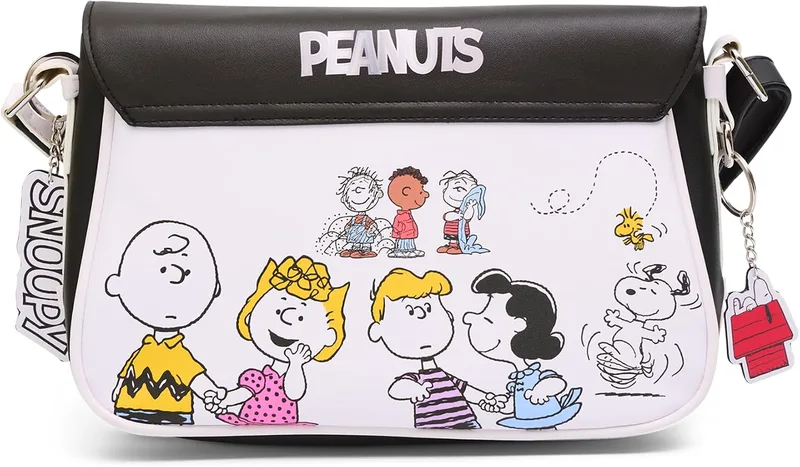 Buckle-Down Peanuts Fold Over Crossbody Bag, Goodness and Grief (Black)