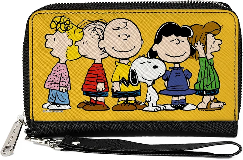 Buckle-Down Peanuts Vegan Leather Zip Around Wallet, Peanuts Gang Golden Yellow