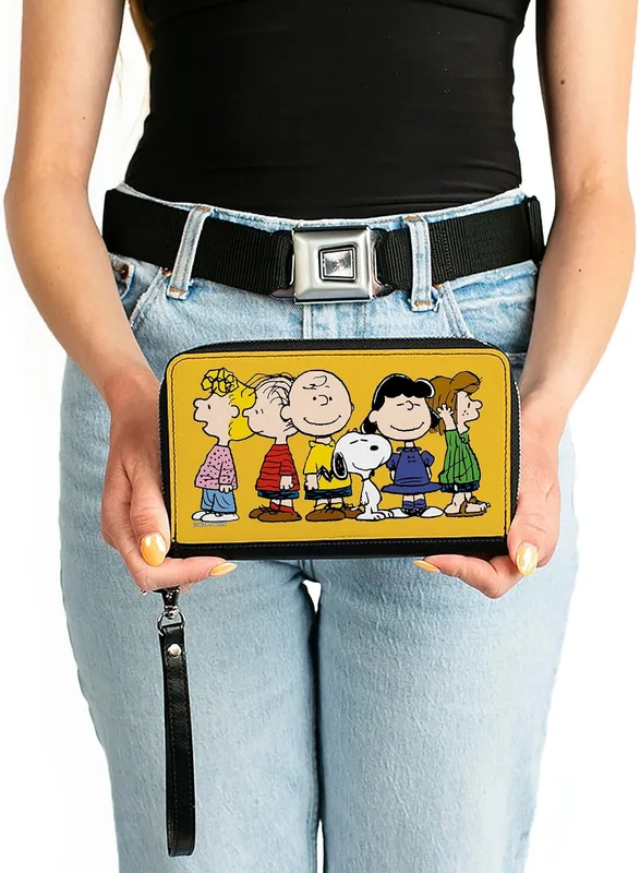 Buckle-Down Peanuts Vegan Leather Zip Around Wallet, Peanuts Gang Golden Yellow