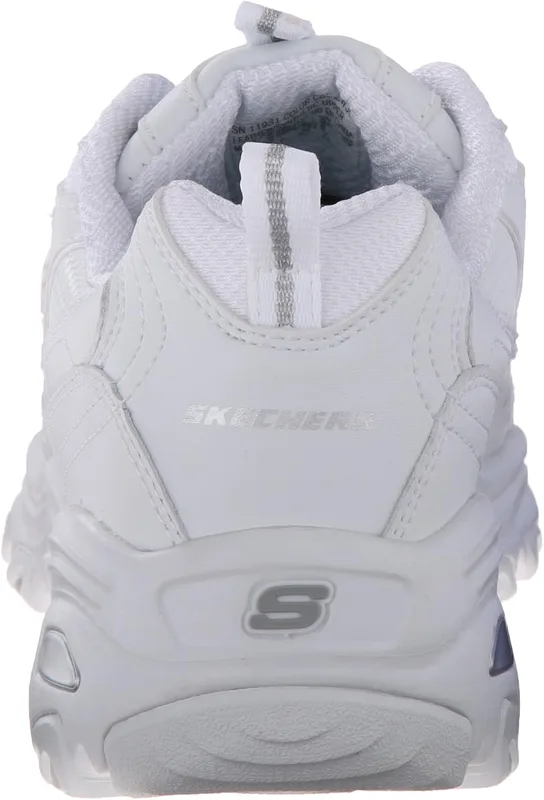 Skechers Sport Women's D'Lites Memory Foam Lace-Up Sneakers, White and Silver