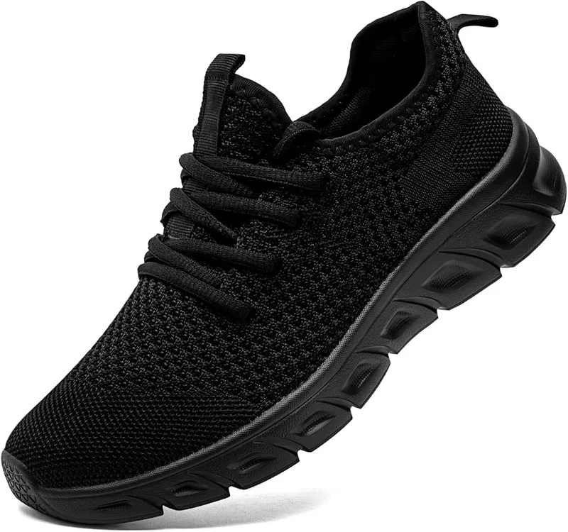 IQYNAM Slip Resistant Work Shoes for Women and Men, Black