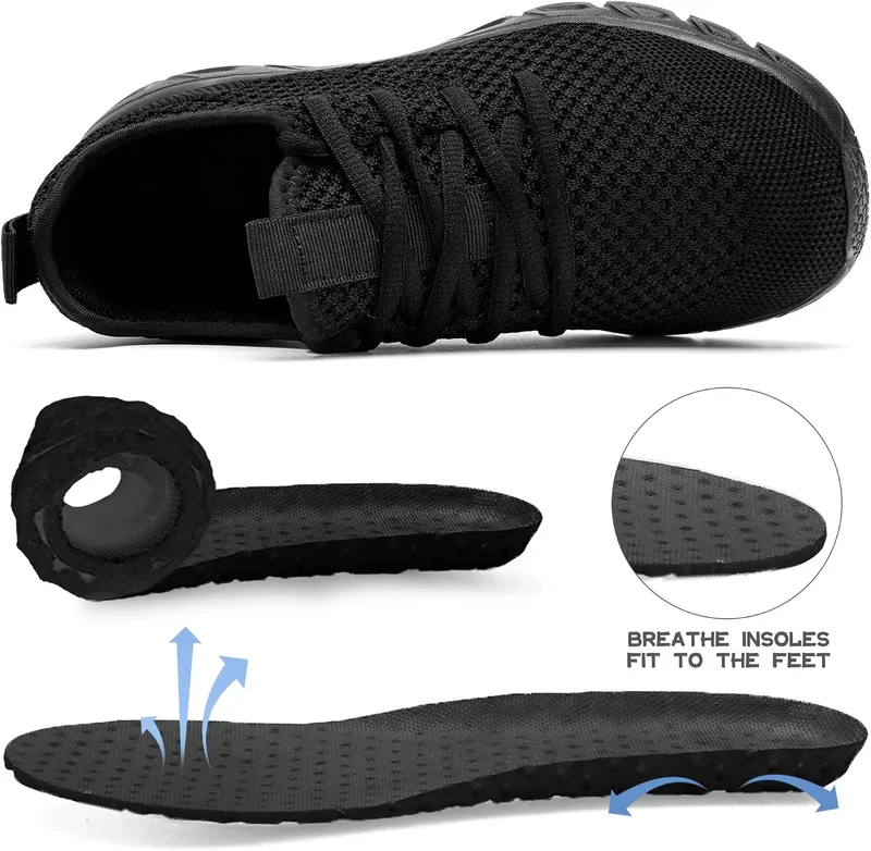 IQYNAM Slip Resistant Work Shoes for Women and Men, Black