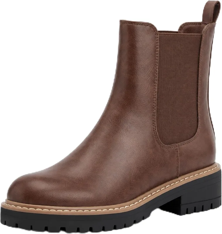 vodvob Women's Chelsea Boots, Slip-On Ankle Booties with Chunky Block Heel