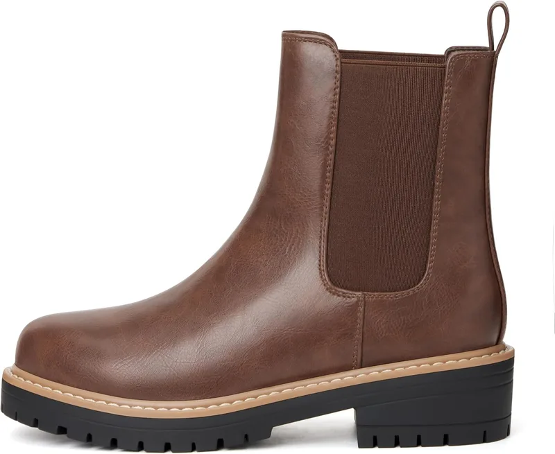 vodvob Women's Chelsea Boots, Slip-On Ankle Booties with Chunky Block Heel