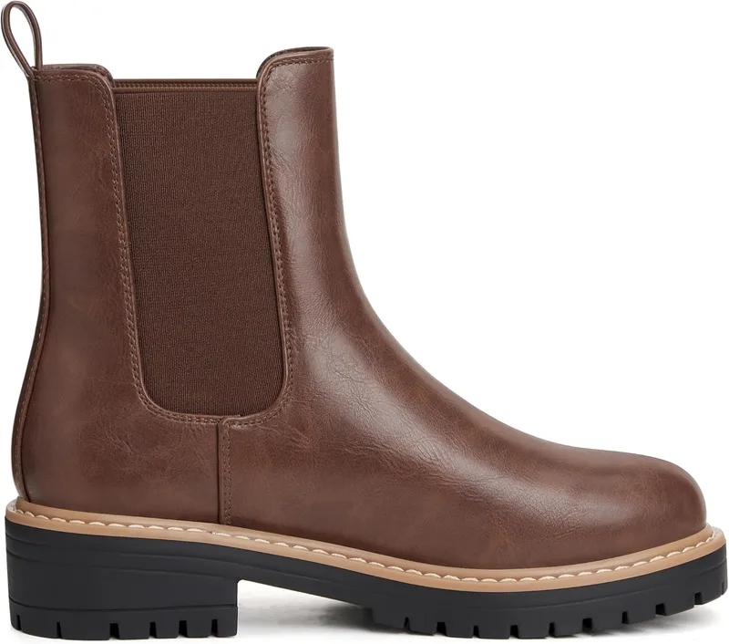 vodvob Women's Chelsea Boots, Slip-On Ankle Booties with Chunky Block Heel