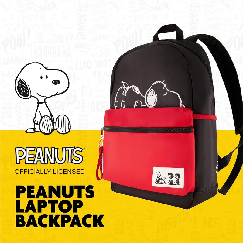 Concept One Peanuts 13 inch laptop backpack with a colourful Snoopy all over print photo 2