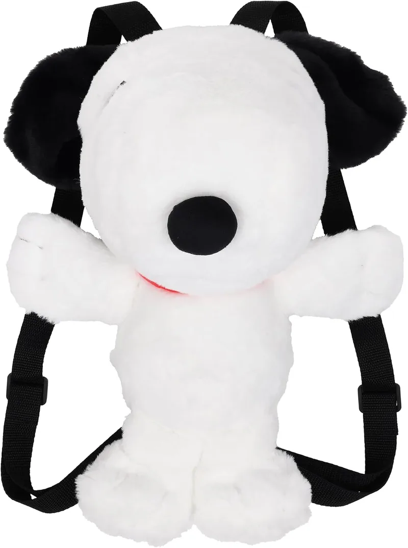 Peanuts Snoopy plush backpack in white and black with a red collar photo 2