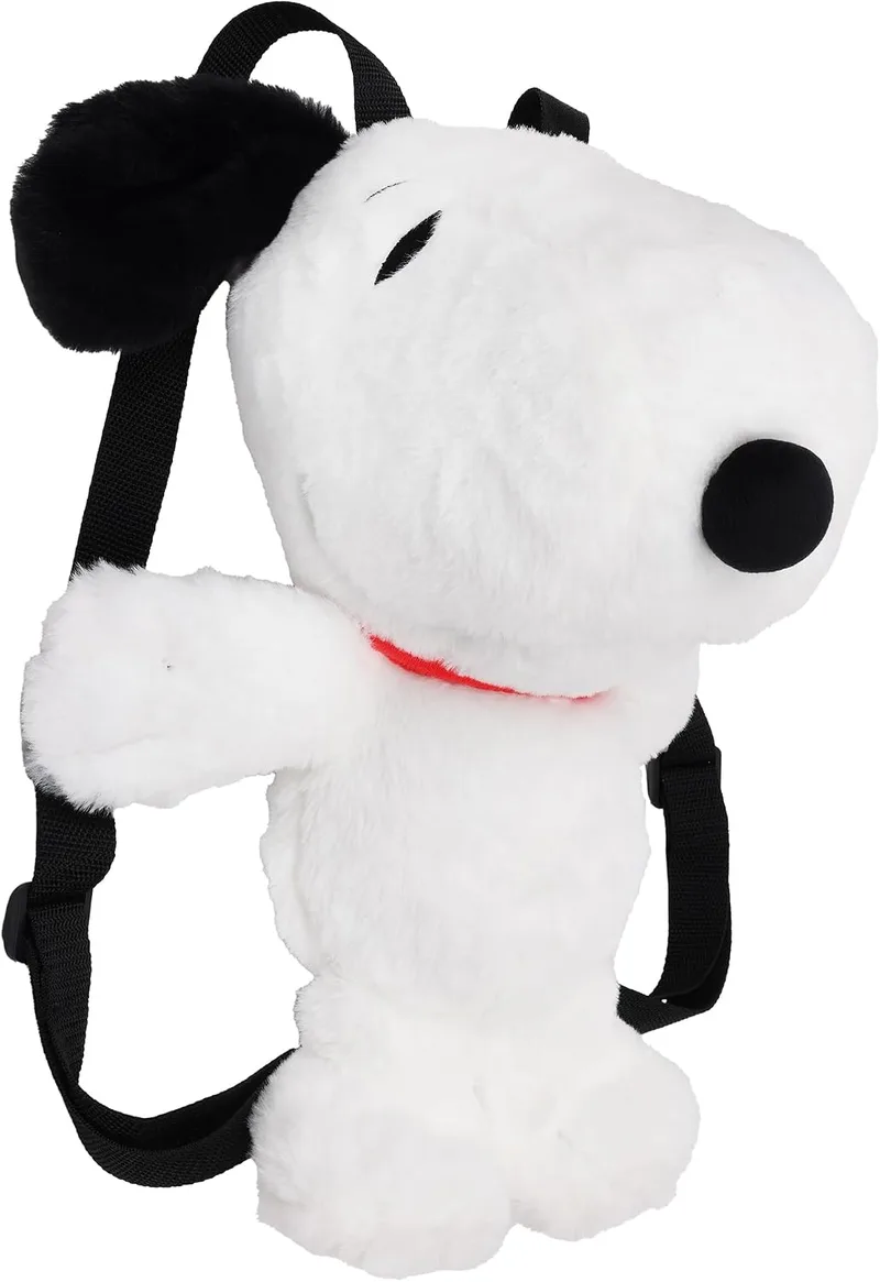 Peanuts Snoopy plush backpack in white and black with a red collar photo 3