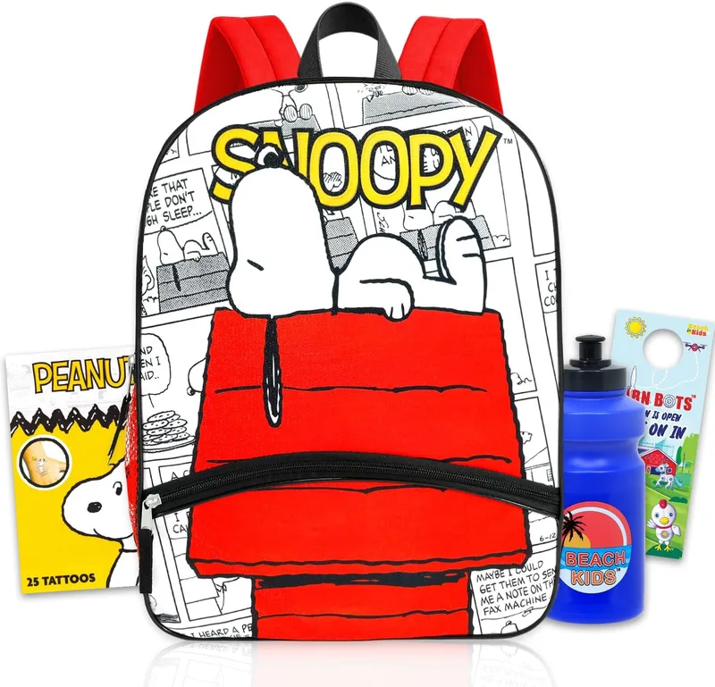 Peanuts Snoopy kids school backpack bundle with water bottle and extras photo 1