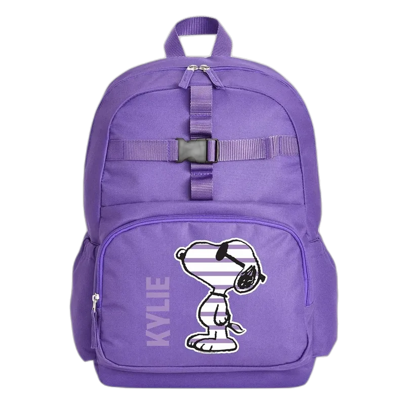 Let's Make Memories Kids Backpack for School - Personalized - PEANUTS SNOOPY Bookbag with Optional Lunch Box - Purple - Too Cool