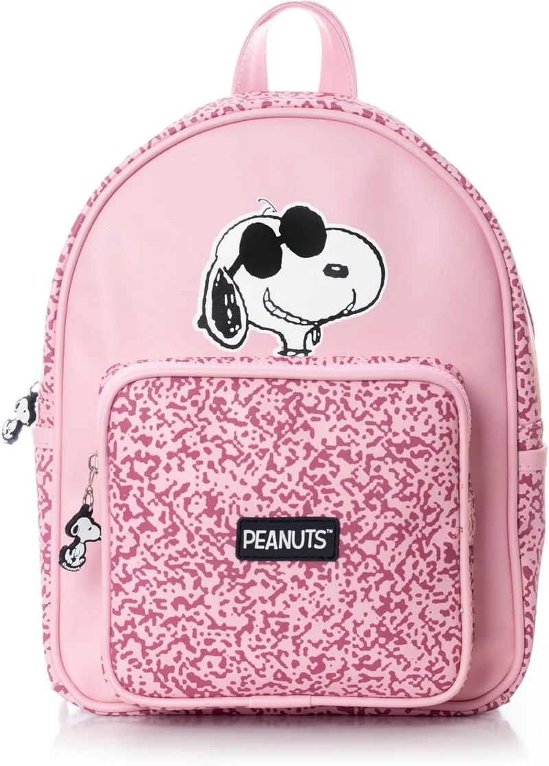 Snoopy Peanuts women's pink backpack in glossy PU with a Snoopy illustration photo 1