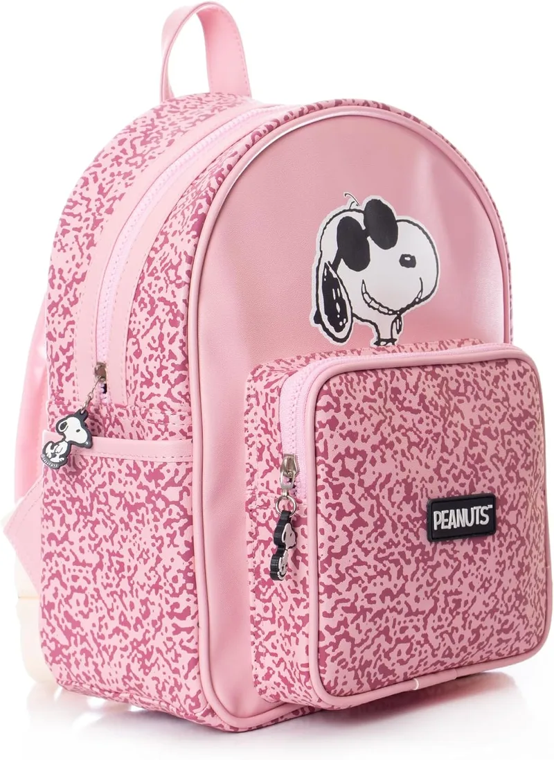 Snoopy Peanuts women's pink backpack in glossy PU with a Snoopy illustration photo 2