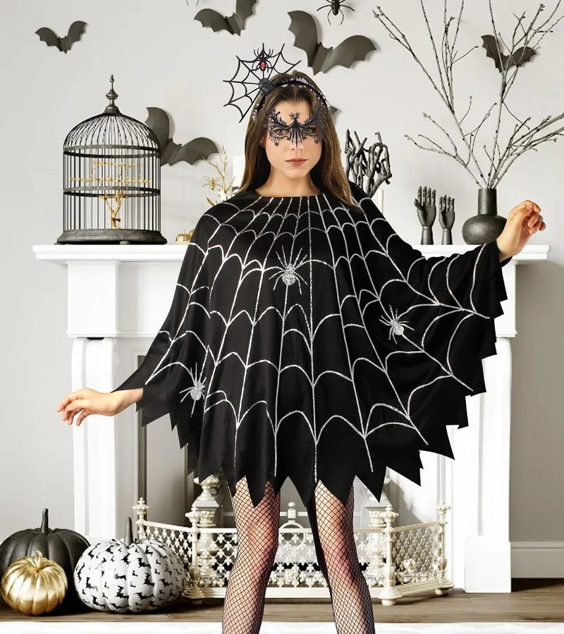 CONGRU spider web poncho Halloween costume set for women photo 2