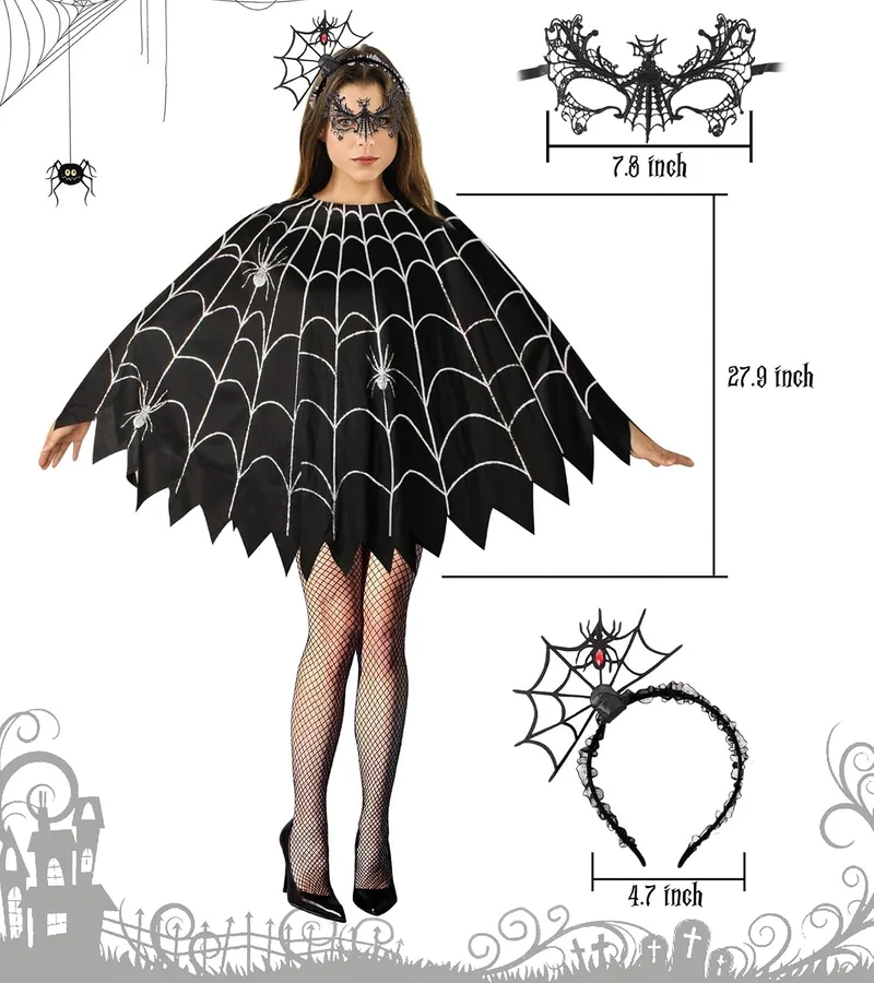 CONGRU spider web poncho Halloween costume set for women photo 3