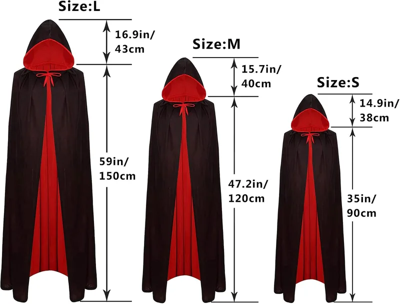 Reversible vampire hooded cape, black and red, for Halloween photo 2