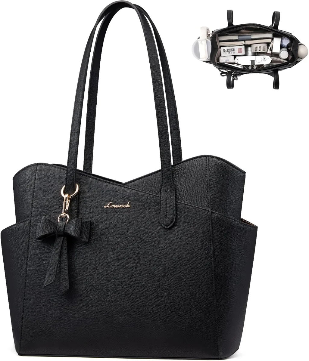 LOVEVOOK small tote purse for women in black structured PU leather with top zipper photo 1