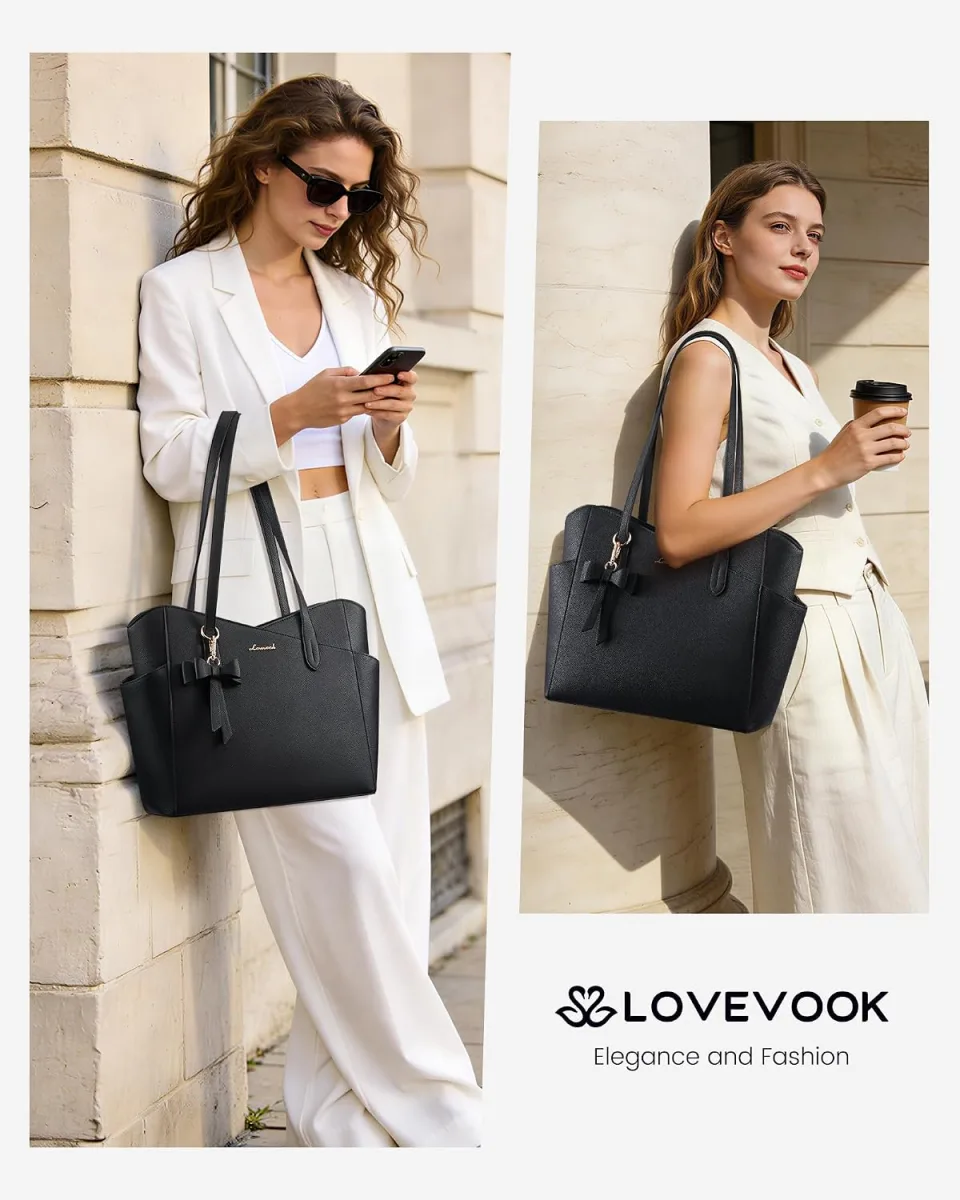 LOVEVOOK small tote purse for women in black structured PU leather with top zipper photo 2